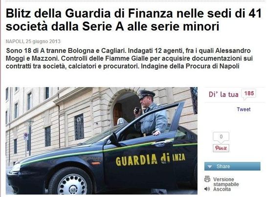 《米兰体育报》：41支球队遭税警调查