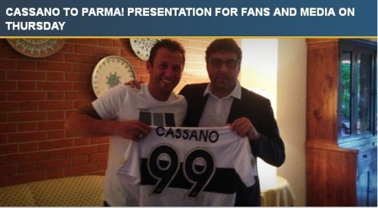 帕尔马官方宣布卡萨诺加盟