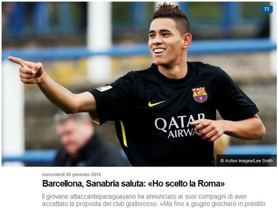 《罗马体育报》：巴萨小将宣布将转会罗马