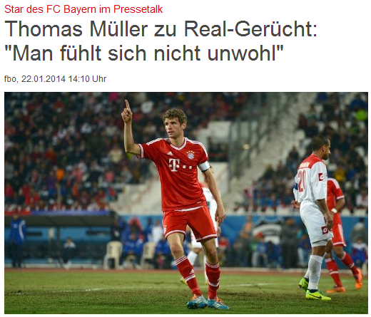 《慕尼黑日报》：穆勒:转会皇马?完全没理由