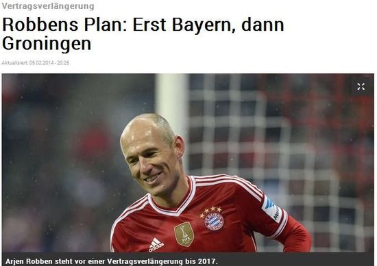 《慕尼黑日报》:罗本即将续约至2017年