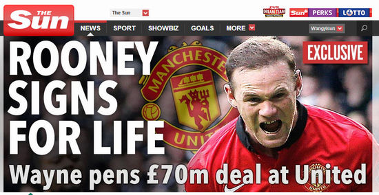 太阳报头条：鲁尼续约！