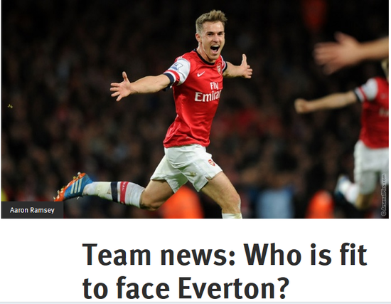 阿森纳官网》：温格称拉姆塞周末或复出