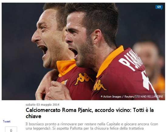 《罗马体育报》:皮亚尼奇战尤文后续约罗马