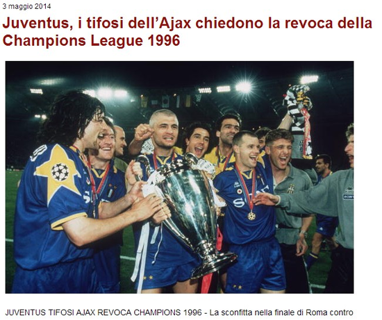 《米兰体育报》:尤文96年欧冠冠军涉假