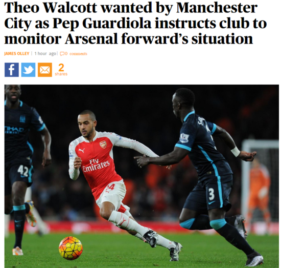 《伦敦标准晚报》:瓜帅有意沃尔科特