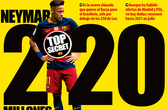 曝内马尔今夏续约至2021年