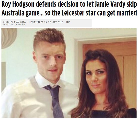 《每日镜报》：瓦尔迪请假离开国家队举行婚礼