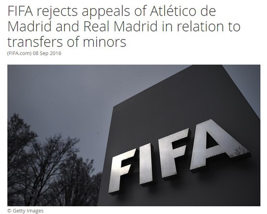 FIFA驳回皇马马竞上诉 未来2个转会窗口不得引援